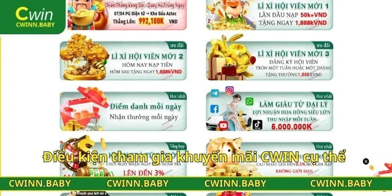 Điều kiện tham gia khuyến mãi CWIN cụ thể